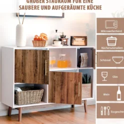 Sideboard Standregal Kommode Mehrzweck Schrank 95 x 31 x 76 cm Weiß + Kaffeebraun