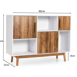 Sideboard Standregal Kommode Mehrzweck Schrank 95 x 31 x 76 cm Weiß + Kaffeebraun