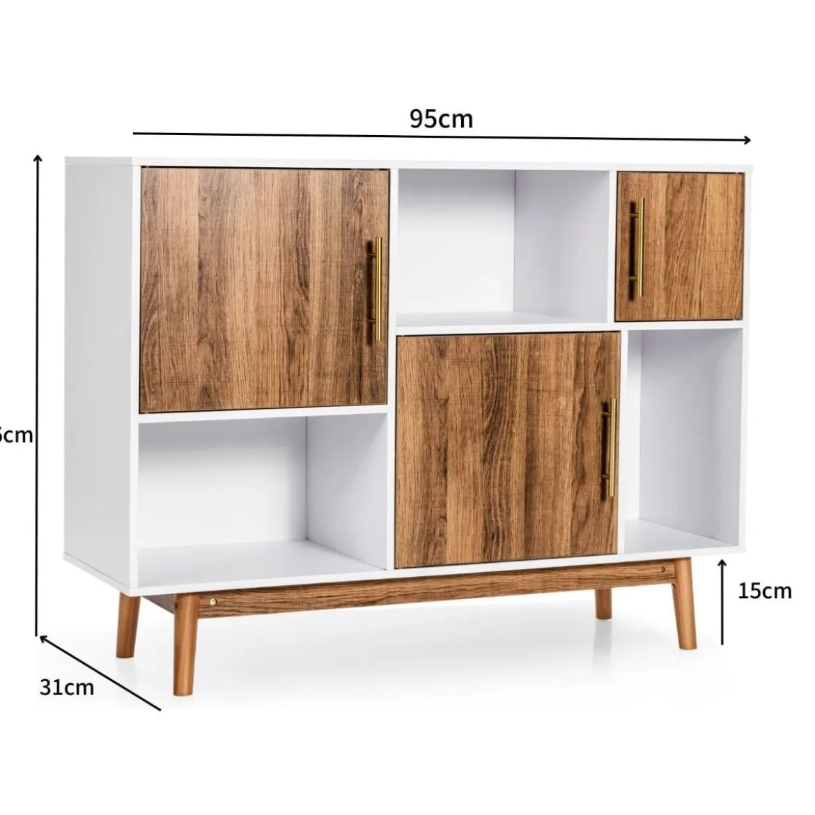 Sideboard Standregal Kommode Mehrzweck Schrank 95 x 31 x 76 cm Weiß + Kaffeebraun