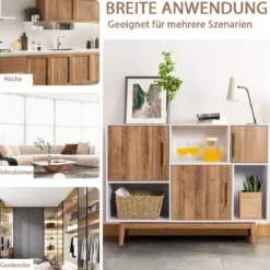 Sideboard Standregal Kommode Mehrzweck Schrank 95 x 31 x 76 cm Weiß + Kaffeebraun