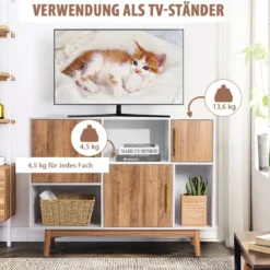 Sideboard Standregal Kommode Mehrzweck Schrank 95 x 31 x 76 cm Weiß + Kaffeebraun