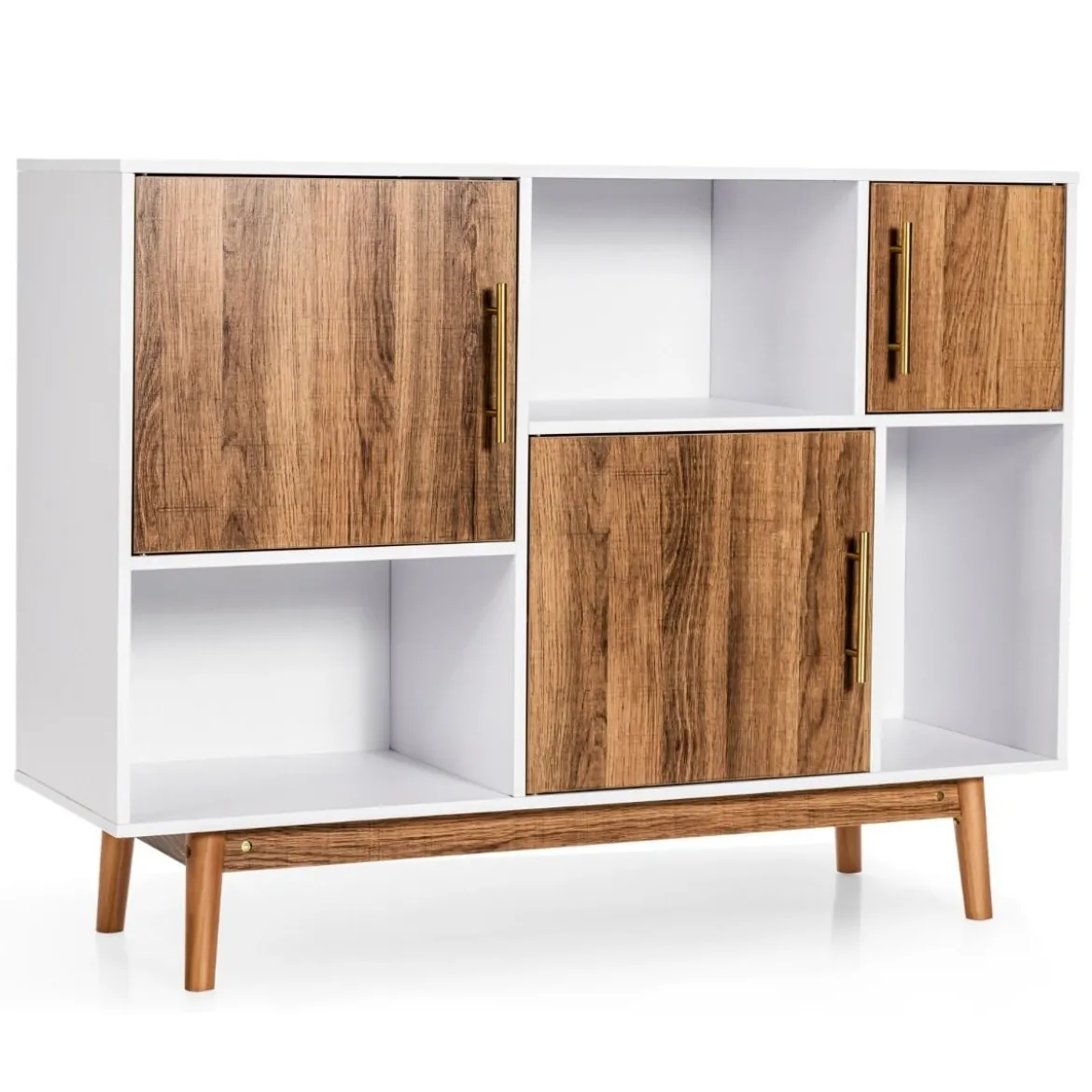 Sideboard Standregal Kommode Mehrzweck Schrank 95 x 31 x 76 cm Weiß + Kaffeebraun