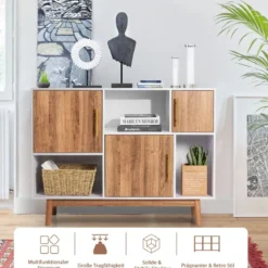 Sideboard Standregal Kommode Mehrzweck Schrank 95 x 31 x 76 cm Weiß + Kaffeebraun