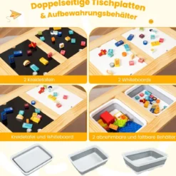 Sinnes- und Spieltisch mit 2 Hockern Kindertisch- und Stuhlset Aktivitätentisch für Kleinkinder ab 3 Jahren Natur