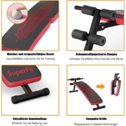 Sit Up Bank klappbar Schrägbank verstellbar Trainingsbank bis zur 200kg belastbar Rot