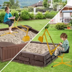 Sitzbagger 360° drehbar Bagger zum Draufsitzen Metall mit Schaufel & 2-Hand Steuerung Gelb