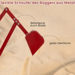 Sitzbagger 360° drehbar Bagger zum Draufsitzen Metall mit Schaufel & Rädern Bagger Sandkasten Rot