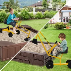 Sitzbagger 360° drehbar Bagger zum Draufsitzen mit Schaufel & Rädern Kinderbagger Metall Aufsitzbagger Sandbagger Gelb