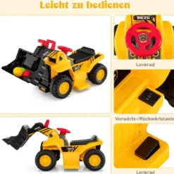 Sitzbagger Kinderbagger elektrisch mit verstecktem Stauraum & Basketballkorb 84 x 35 x 43 cm Gelb