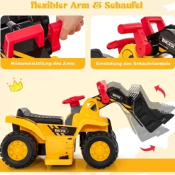 Sitzbagger Kinderbagger elektrisch mit verstecktem Stauraum & Basketballkorb 84 x 35 x 43 cm Gelb