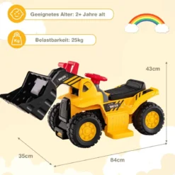 Sitzbagger Kinderbagger elektrisch mit verstecktem Stauraum & Basketballkorb 84 x 35 x 43 cm Gelb