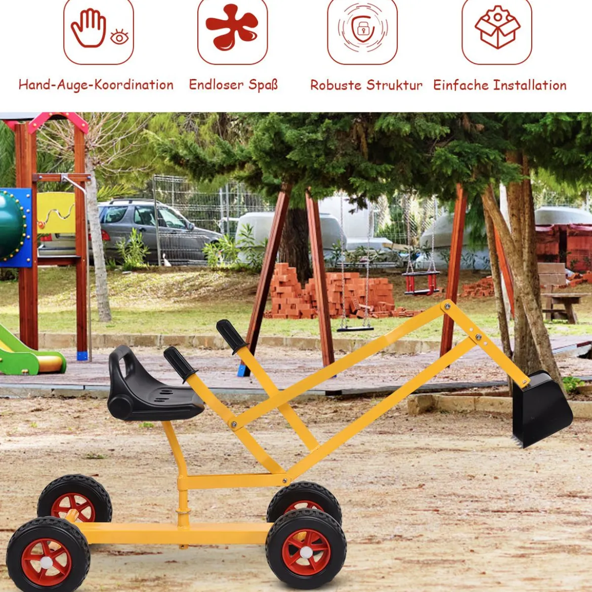 Sitzbagger mit 360° Drehbarem Sitz Bagger Spielzeug auf Rollen