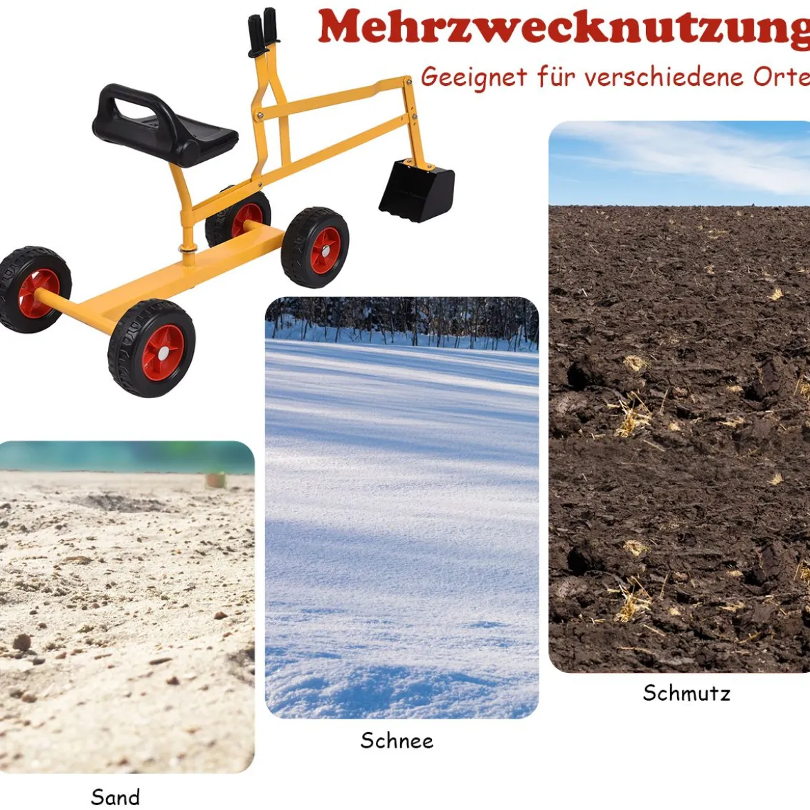Sitzbagger mit 360° Drehbarem Sitz Bagger Spielzeug auf Rollen