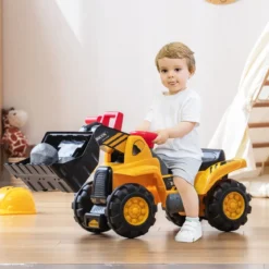 Sitzbagger mit Eingebautem Ablagefach Kinderbagger mit 4 Sound-Tasten Bagger Spielzeug