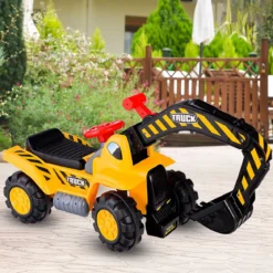 Sitzbagger mit Eingebautem Ablagefach & 3 Steine & Helm Kinderbagger Sandbagger Rutscher Gelb