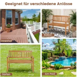 Sitzbank aus Akazienholz Gartenbank für 2 Personen mit Rücken- & Armlehnen 110 x 55 x 86 cm