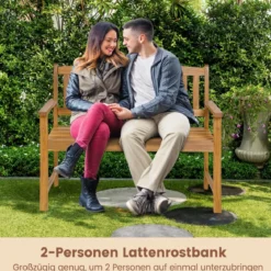 Sitzbank aus Akazienholz Gartenbank für 2 Personen mit Rücken- & Armlehnen 110 x 55 x 86 cm