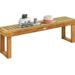 Sitzbank Massivholz Gartenmöbel Holzbank Gartenbank Belastbar bis 360 kg 132 x 34 x 43,5 cm Teak