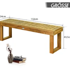 Sitzbank Massivholz Gartenmöbel Holzbank Gartenbank Belastbar bis 360 kg 132 x 34 x 43,5 cm Teak