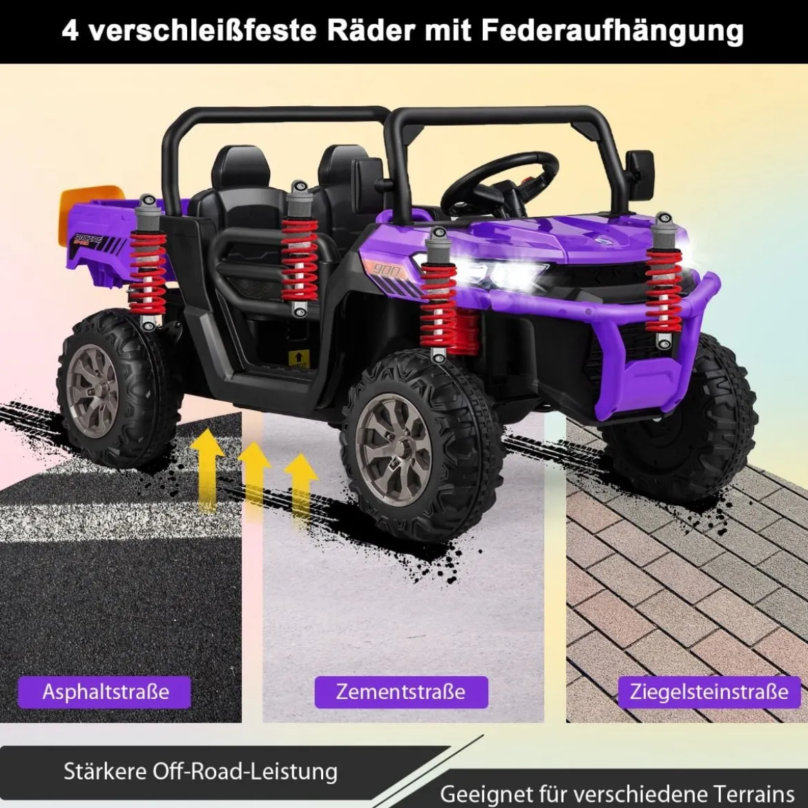 2 Sitzer Elektroauto mit Automatische Ladefläche & Musik & Scheinwerfer 3-8 km/h Fernbedienung