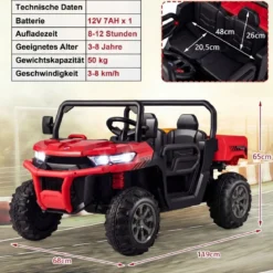 2 Sitzer Elektroauto mit Automatische Ladefläche & Musik & Scheinwerfer 3-8 km/h Fernbedienung