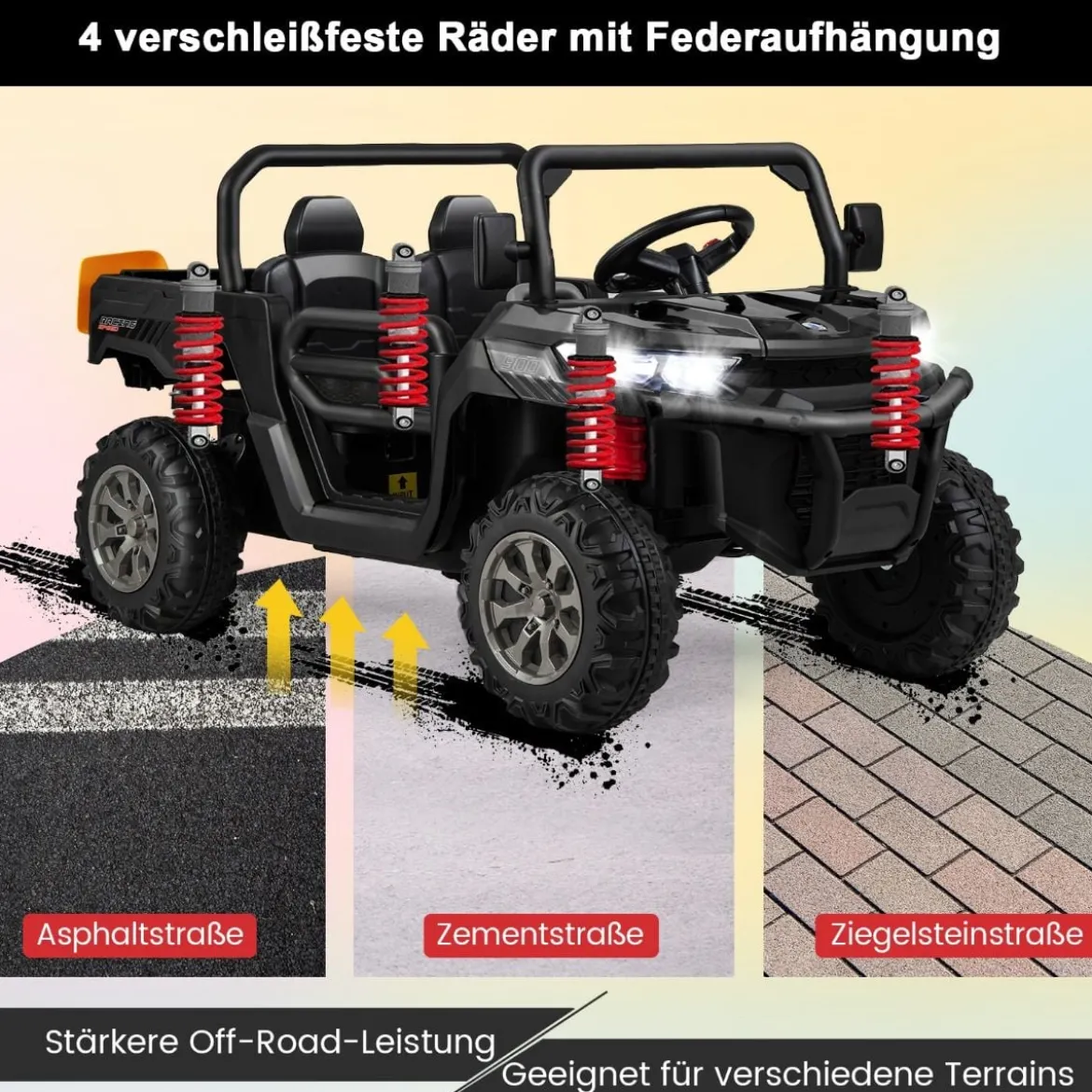 2 Sitzer Elektroauto mit Automatische Ladefläche & Musik & Scheinwerfer 3-8 km/h Fernbedienung