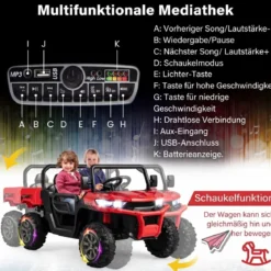 2 Sitzer Elektroauto mit Automatische Ladefläche & Musik & Scheinwerfer 3-8 km/h Fernbedienung