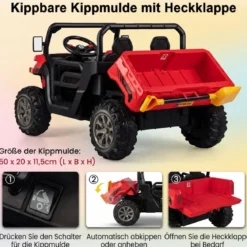 2 Sitzer Elektroauto mit Automatische Ladefläche & Musik & Scheinwerfer 3-8 km/h Fernbedienung