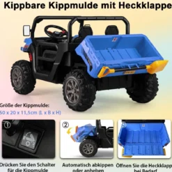 2 Sitzer Elektroauto mit Automatische Ladefläche & Musik & Scheinwerfer 3-8 km/h Fernbedienung