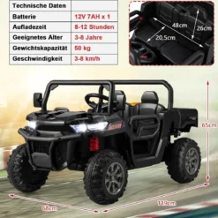 2 Sitzer Elektroauto mit Automatische Ladefläche & Musik & Scheinwerfer 3-8 km/h Fernbedienung