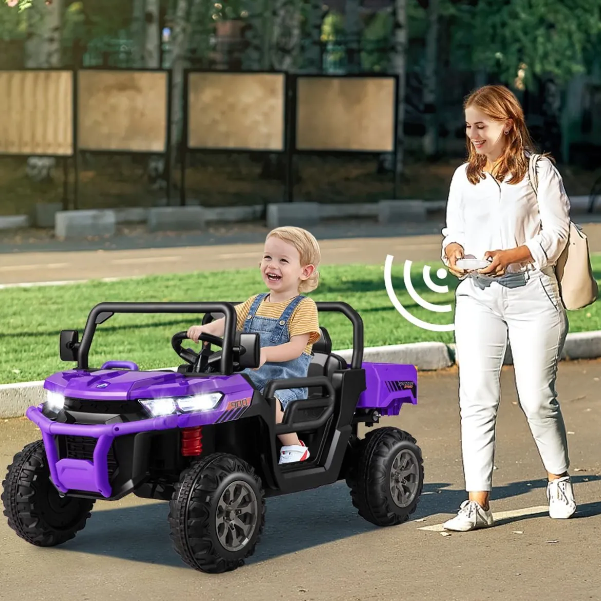 2 Sitzer Elektroauto mit Automatische Ladefläche & Musik & Scheinwerfer 3-8 km/h Fernbedienung