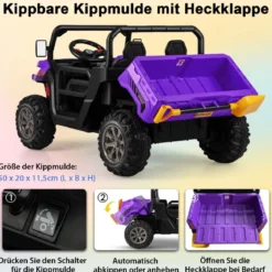2 Sitzer Elektroauto mit Automatische Ladefläche & Musik & Scheinwerfer 3-8 km/h Fernbedienung