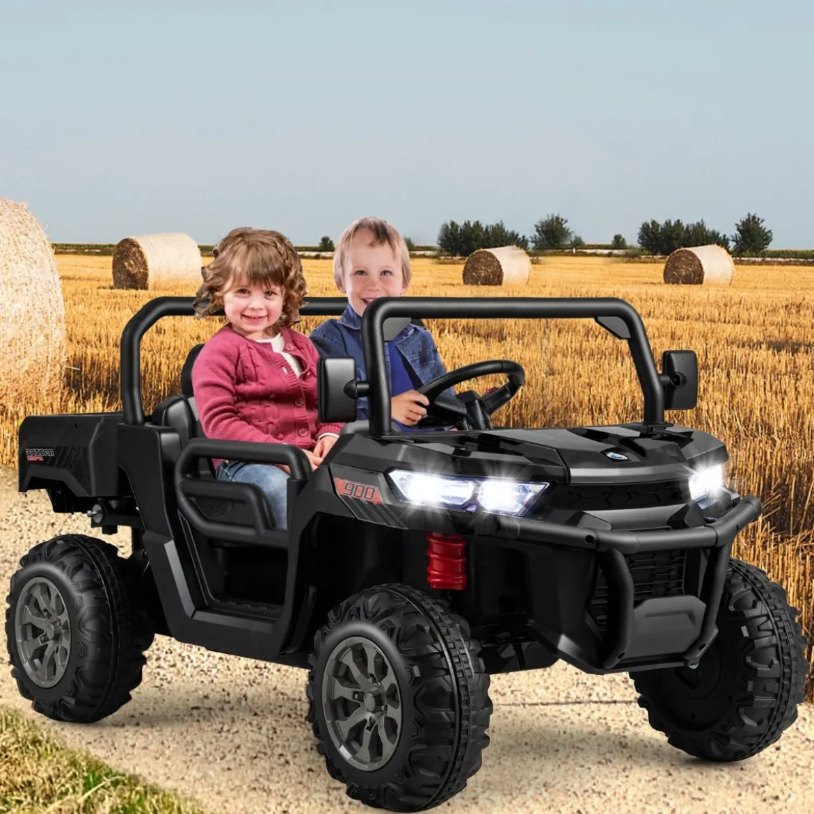 2 Sitzer Elektroauto mit Automatische Ladefläche & Musik & Scheinwerfer 3-8 km/h Fernbedienung