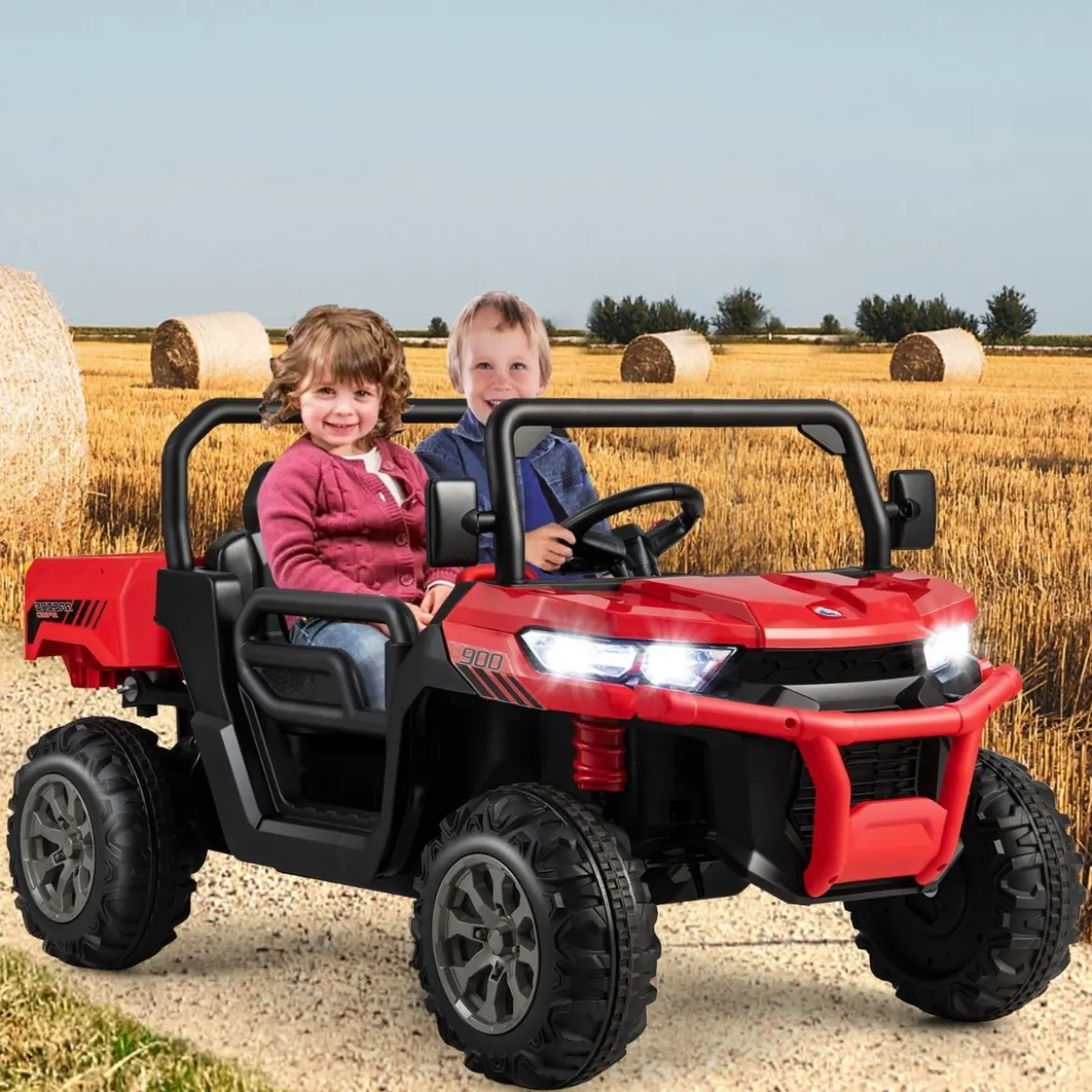 2 Sitzer Elektroauto mit Automatische Ladefläche & Musik & Scheinwerfer 3-8 km/h Fernbedienung