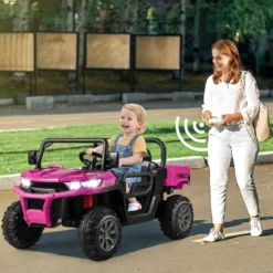 2 Sitzer Elektroauto mit Automatische Ladefläche & Musik & Scheinwerfer 3-8 km/h Fernbedienung