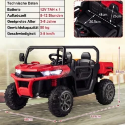 2 Sitzer Elektroauto mit Automatische Ladefläche & Musik & Scheinwerfer 3-8 km/h Fernbedienung