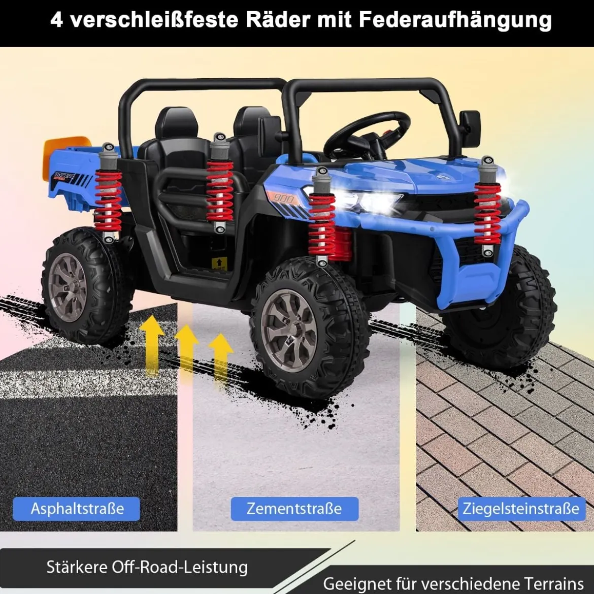 2 Sitzer Elektroauto mit Automatische Ladefläche & Musik & Scheinwerfer 3-8 km/h Fernbedienung