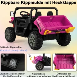 2 Sitzer Elektroauto mit Automatische Ladefläche & Musik & Scheinwerfer 3-8 km/h Fernbedienung