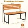 2-Sitzer Gartenbank aus Akazienholz mit Metallrahmen Wetterfest Holzbank Sitzbank