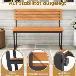 2-Sitzer Gartenbank aus Akazienholz mit Metallrahmen Wetterfest Holzbank Sitzbank