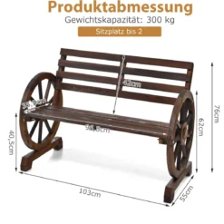 2 Sitzer Gartenbank aus Holz mit Rustikalem Retro-Design 103 x 55 x 76 cm Braun