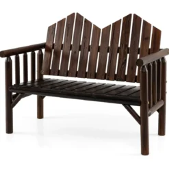 2-Sitzer Gartenbank Massivholz-Loveseat mit geneigter Rückenlehne geräumiger Latten-Sitz Braun
