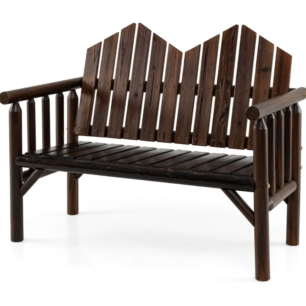 2-Sitzer Gartenbank Massivholz-Loveseat mit geneigter Rückenlehne geräumiger Latten-Sitz Braun