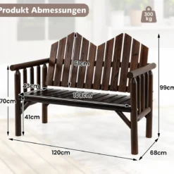 2-Sitzer Gartenbank Massivholz-Loveseat mit geneigter Rückenlehne geräumiger Latten-Sitz Braun