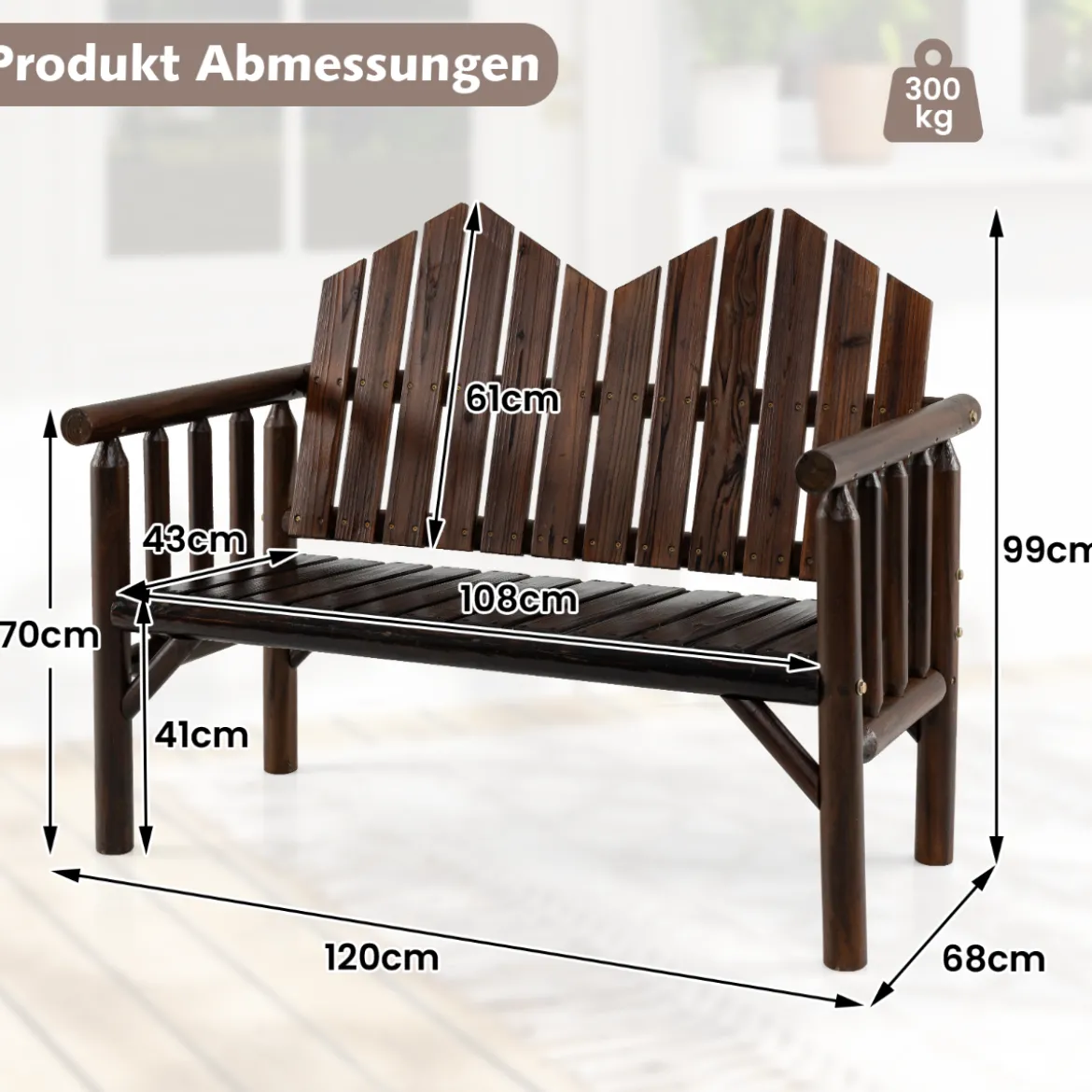 2-Sitzer Gartenbank Massivholz-Loveseat mit geneigter Rückenlehne geräumiger Latten-Sitz Braun