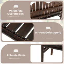 2-Sitzer Gartenbank Massivholz-Loveseat mit geneigter Rückenlehne geräumiger Latten-Sitz Braun