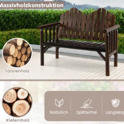 2-Sitzer Gartenbank Massivholz-Loveseat mit geneigter Rückenlehne geräumiger Latten-Sitz Braun