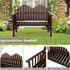 2-Sitzer Gartenbank Massivholz-Loveseat mit geneigter Rückenlehne geräumiger Latten-Sitz Braun