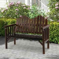2-Sitzer Gartenbank Massivholz-Loveseat mit geneigter Rückenlehne geräumiger Latten-Sitz Braun