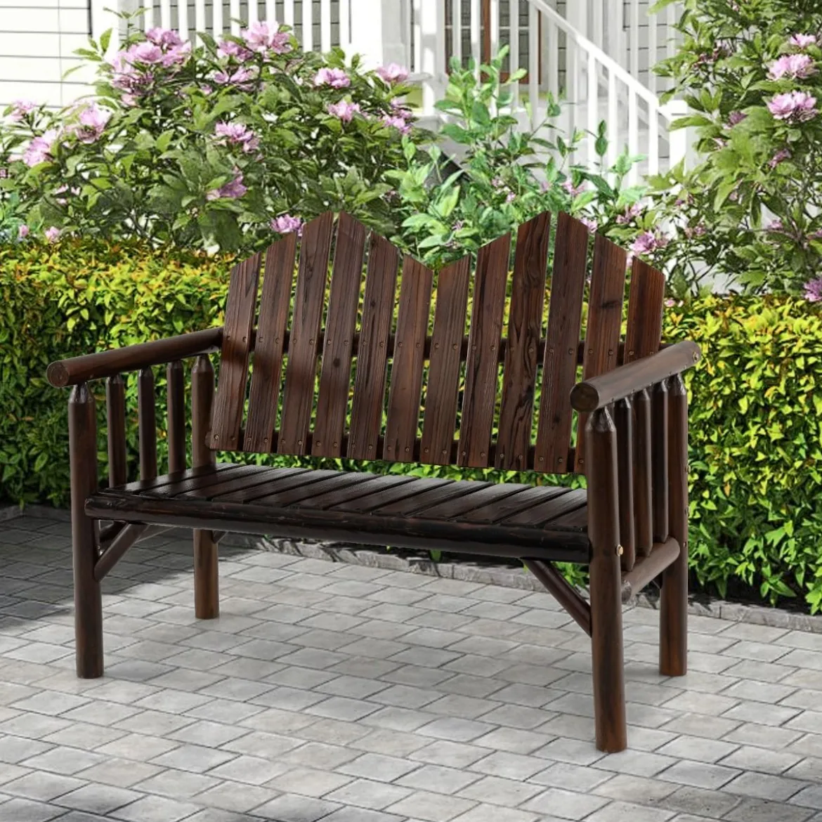 2-Sitzer Gartenbank Massivholz-Loveseat mit geneigter Rückenlehne geräumiger Latten-Sitz Braun